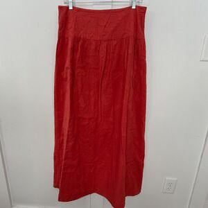 Pepaloves Anthropology Red Floral Applique Maxi Skirt Boho Beachy 100% Cotton L